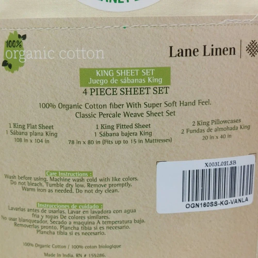 King Size 4 Piece 100% Organic Cotton Sheet Set Light Yellow Color